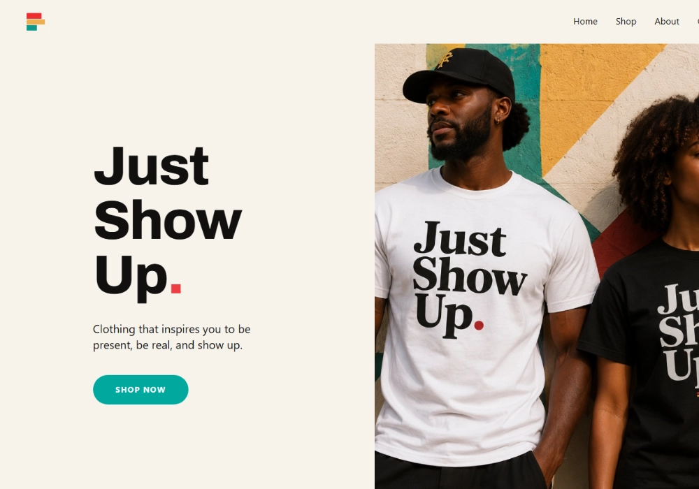 Just Show Up final light homepage design