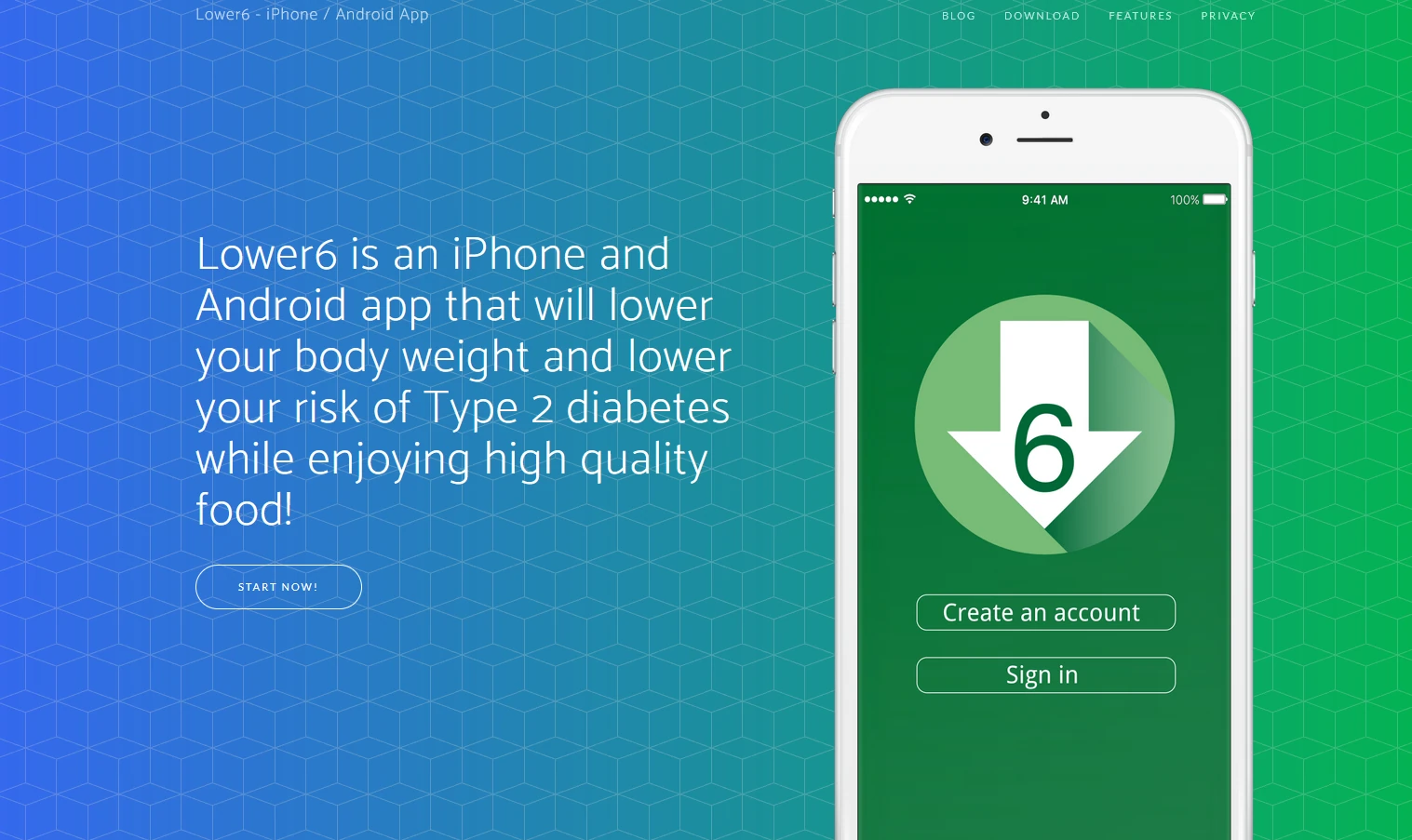 Dieting app landing page
